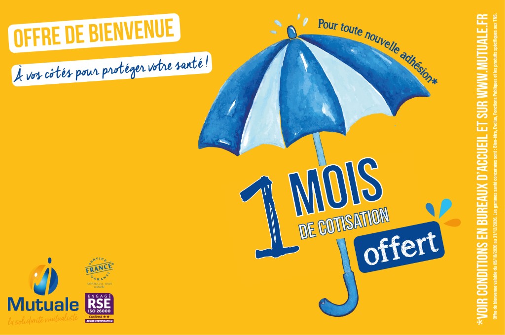 Offre de bienvenue Mutuale - 1 mois de cotisation offert pour toute nouvelle adhésion